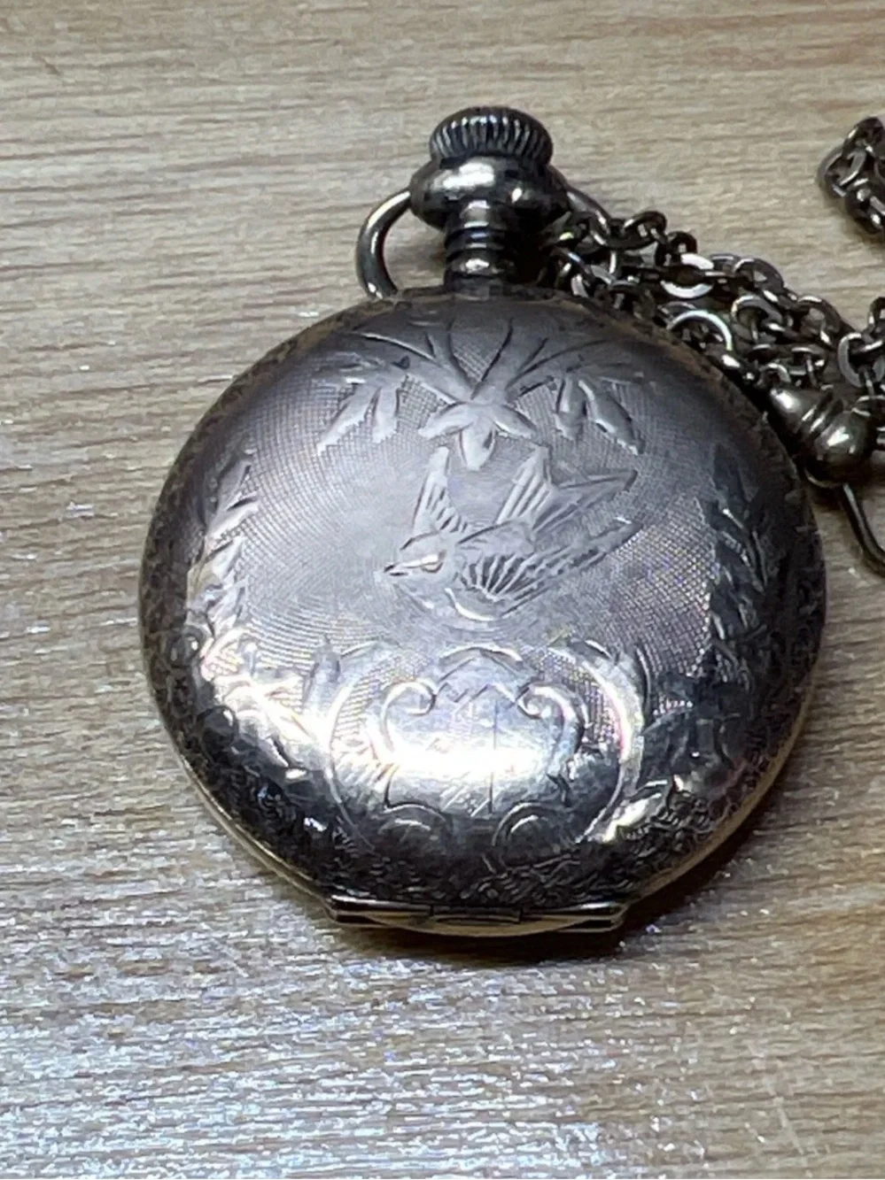 Vintage Elgin Double Hunter Case Gold Filled Ladies Pocket Watch Bird Design